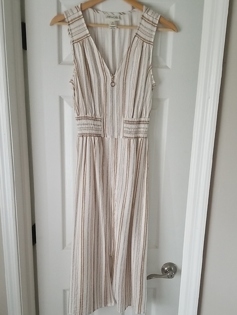 White Dress with Tan Stripes